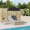 vidaXL Doppel-Sonnenliege mit Kissen & Sonnenschirm Beige Poly Rattan 368084 Bild 3