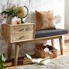 Sitzbank Retro 120x65x40cm Massivholz Stoff Schwarz mit Stauraum Bild 3
