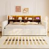 Polsterbett Schlafsofa, Kopfteil mit integrierten Staufächern LED-Lichtleiste Ladesteckdosen ausziehbares Bett, Samtpolsterung, Beige, 90 x 190 cm Bild 3