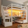 Hochbett mit Schreibtisch, RGB LED-Streife, Lattenrost, Treppe, Stauraum, Rausfallschutz, Steckdose, USB und Sitzbank, 90x200cm, Kinderbett Bild 4