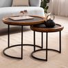 Couchtisch 2er Set Mango Massivholz / Steinoptik Wohnzimmertisch Rund, Satztisch mit Metallgestell, Kaffeetisch Modern, Sofatisch Verschachtelungstisch 2-teilig Braun / Anthrazit Bild 2