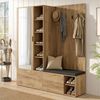 Flieks Garderoben-Set Schuhschrank, Kleiderschrank mit ausziehbarer Kleiderstange & Spiegel, (B160xT38xH180 cm, Flurschrank mit verstellbaren Einlegeböden), Kompaktgarderobe Einganschrank Flurmöbel-Set Holzoptik Bild 3