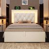 Polsterbett 90×200 cm mit LED, USB-C und hydraulischem Bettkasten, Beige, ohne Matratze Bild 2