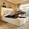 Polsterbett 90×200 cm mit LED, USB-C und hydraulischem Bettkasten, Beige, ohne Matratze Bild 3