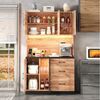 HAUSS SPOLE Highboard mit Stauraum LED USB,Anrichte Küchenhochschrank Steckdosen Esszimmer (Buffetschrank mit 2 Fächer mit Glastüren LED Lichtleisten, 3 Schubladen, 2 Staufächer mit verstellbaren Einlegeböden), mit Kippschutzvorrichtung Bild 2