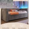 Merax Einzelbett 90 × 200 cm/180 × 200 cm, Polsterbett, Tagesbett, Daybett, Schlafsofa, multifunktionales Ausziehbett-Design mit LED-Lichtleiste, Samt, Grau Bild 3