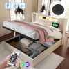 Polsterbett LED Doppelbett mit USB Typ C Ladefunktion und LED-Beleuchtung,Stauraumbetten Bettgestell aus Leinenmaterial Jugendbett 160x200 mit lattenrost(Ohne Matratze) Bild 1