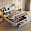 PXloue Polsterbett LED Doppelbett, Kopfteil mit Stauraum,Schubladen,Bettkasten,Samt,140x200 cm Bild 5