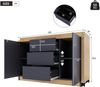 Klappschreibtisch 360° drehbarer mit Rollen und Bremsen, 2 Türen, 3 Schubladen, Sideboard, Schminktisch, in Grau und Eichenoptik Bild 3