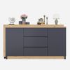 Klappschreibtisch 360° drehbarer mit Rollen und Bremsen, 2 Türen, 3 Schubladen, Sideboard, Schminktisch, in Grau und Eichenoptik Bild 4
