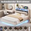 Polsterbett 140x200 cm mit USB-Steckdose und LED-Licht, wendbares Kopfteil, verdecktes Fußteil, Doppelflachbett, Jugendbett, Erwachsenenbett, Leinenstoff Beige Bild 4