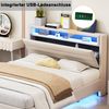 Polsterbett 140x200 cm mit USB-Steckdose und LED-Licht, wendbares Kopfteil, verdecktes Fußteil, Doppelflachbett, Jugendbett, Erwachsenenbett, Leinenstoff Beige Bild 5