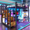 Merax Hochbett, Kinderbett 140×200cm, Jugendbett, mit LED-Lichtleiste, Treppenkonstruktionen mit Stauraum, Ohne Matratze, Schwarz Bild 2