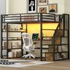 Flieks Hochbett LED Metallbett 140x200cm mit Stauraumtreppe, Schreibtisch und Aufladen Bild 5