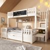 Etagenbett 90×200/140×200 cm mit Rausfallschutz, Kreidetafel und Stauraumtreppe, Weiß, ohne Matratze Bild 3