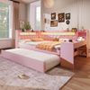 Gepolstertes 140x200 Tagesbett mit USB-Anschlssen und LED-Grtel, mit Ausziehbett und Schreibtisch, Rosa Bild 4
