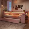 Gepolstertes 140x200 Tagesbett mit USB-Anschlssen und LED-Grtel, mit Ausziehbett und Schreibtisch, Rosa Bild 2