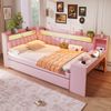 Gepolstertes 140x200 Tagesbett mit USB-Anschlssen und LED-Grtel, mit Ausziehbett und Schreibtisch, Rosa Bild 3