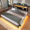 Merax Polsterbett hydraulisches Stauraumbett 140x200cm mit LED und Ladefunktion, Leinen, Grau Bild 2