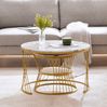 Couchtisch Set 70 x 70 x 47 cm & 45 x 45 x 40 cm – 2 runde Satztische mit Marmormuster und Metallgestell Bild 2