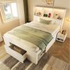 REDOM Holzbett Funktionsbett in Weiß mit LED-Beleuchtung & USB/Type-C, aus Holz (Packung, 1-tlg, 90x200 cm,mit offenen Fächern, Regalen & bewegtem Nachttisch), Für ein modernes Schlafambiente(Ohne Matratze) Bild 2