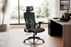 Bürostuhl Schwarz Mesh-Bezug Schreibtischstuhl bis 120 kg mit Kopfstütze, Drehstuhl höhenverstellbar mit Lendenwirbelstütze, Stoff-Schreibtischsessel ergonomisch mit Wippfunktion Bild 3