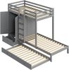 Etagenbett Massivholz Ausziehbett Kinderbett Hochbett mit Schubladen Kleiderschrank Ablage Grau Bild 4