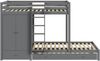 Etagenbett Massivholz Ausziehbett Kinderbett Hochbett mit Schubladen Kleiderschrank Ablage Grau Bild 3