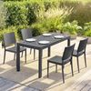 Gartenmöbel Set Sitzgruppe 5-teilig Breiter Tisch mit 4 Stapelstühlen Lamelldesign für 4 Personen Dunkelgrau Bild 3