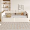 Merax Daybett Einzelbett, 90 x 200cm Polsterbett Schlafsofa , Mit hydraulischer Lagerung, Mit Lattenrost und Armlehnen, Klassisch Gestreift, Hautfreundlicher Samtstoff, Beige Bild 3