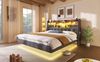 Polsterbett Leinen mit LED, Ladestation & Matratze, 160x200 cm, Grau Bild 3