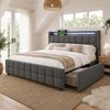 Polsterbett mit aufladen USB Ladefunktion Kopfteil und LED-Beleuchtung und 4 Schubladen, Doppelbett 140x200 cm Stauraumbetten Bettgestell, Lattenrost aus Holz, Grau (Ohne Matratze) Bild 2
