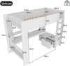 Hochbett Liegefläche 90x200 cm mit Schreibtisch, Schublade, Regalen und LED-Beleuchtung, Weiß Bild 5