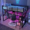 Kinder Hochbett 90x200 cm Metall Schreibtisch LED Beleuchtung Geländer Leiter Jugendbett Etagenbett 240kg,Schwarz Bild 4