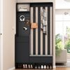 Flurgarderobe Schwarz 6-in-1 All-in-One Garderobe mit Sitzbank, Schublade, Stecktafel, 4 Kleiderhaken, Regal und Aufbewahrungsschrank Bild 2