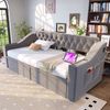 Schlafsofa Samt mit USB-Anschluss & Stauraum, 90x190 cm, Hellgrau, ohne Matratze Bild 2
