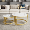 Nestbares 2 Couchtisch-Set Marmoroptik mit goldenen Metallrahmen, Beistelltische modern Wohnzimmer Bild 4