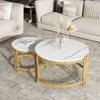 Nestbares 2 Couchtisch-Set Marmoroptik mit goldenen Metallrahmen, Beistelltische modern Wohnzimmer Bild 2