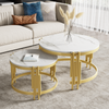 Nestbares 2 Couchtisch-Set Marmoroptik mit goldenen Metallrahmen, Beistelltische modern Wohnzimmer Bild 5