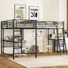 Bett 90x200 cm Hochbett mit Schreibtisch und Doppeltreppe, hohes Geländer – platzsparendes Metall-Hochbett in Schwarz Bild 4