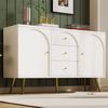 Kommode mit 2 Drehtüren & 3 geräumigen Schubladen, Creme-Weiß Sideboard mit höhenverstellbarem Fachboden & verstellbaren Metallfüßen, für Wohn- und Schlafzimmer H84xB140xT40cm Bild 2