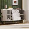 Kommode mit 2 Drehtüren & 3 geräumigen Schubladen, Creme-Weiß Sideboard mit höhenverstellbarem Fachboden & verstellbaren Metallfüßen, für Wohn- und Schlafzimmer H84xB140xT40cm Bild 4