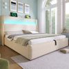 Polsterbett 140x200 cm mit LED-Beleuchtung, Stauraum & USB-Ladestation, hohes Kopfteil,Beige Bild 2