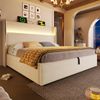 Polsterbett 140x200 cm mit LED-Beleuchtung, Stauraum & USB-Ladestation, hohes Kopfteil,Beige Bild 5