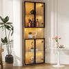 Flieks Glasvitrine Eckschrank mit LED-Beleuchtung und 4 Glastüren (1-St, B62/T44/H160 cm) Hochschrank Vitrine Holzoptik Mehrzweckschrank mit 5 Fächern Bild 3