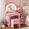 TWSOUL Schminktisch Kinder Schminktisch & Schreibtisch 3-in-1 mit LED-Spiegel, Hocker, Rosa Spiel- & Lerntisch mit viel Stauraum Bild 5