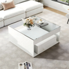 Couchtisch 70 x 70 x 35 cm mit 2 Schubladen, LED und Glasplatte, MDF in Weiß Bild 3