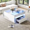 Couchtisch 70 x 70 x 35 cm mit 2 Schubladen, LED und Glasplatte, MDF in Weiß Bild 2