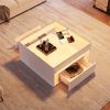 Couchtisch 70 x 70 x 35 cm mit 2 Schubladen, LED und Glasplatte, MDF in Weiß Bild 4