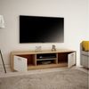 Home Collective TV-Schrank 160cm breit Lowboard mit matter Oberfläche Fernsehtisch (abgerundete Kante und Metall-Rollschienen Fernsehkommode) mit 2 Türen und 2 Regalen, aus laminiertem Board sonoma weiß Bild 2